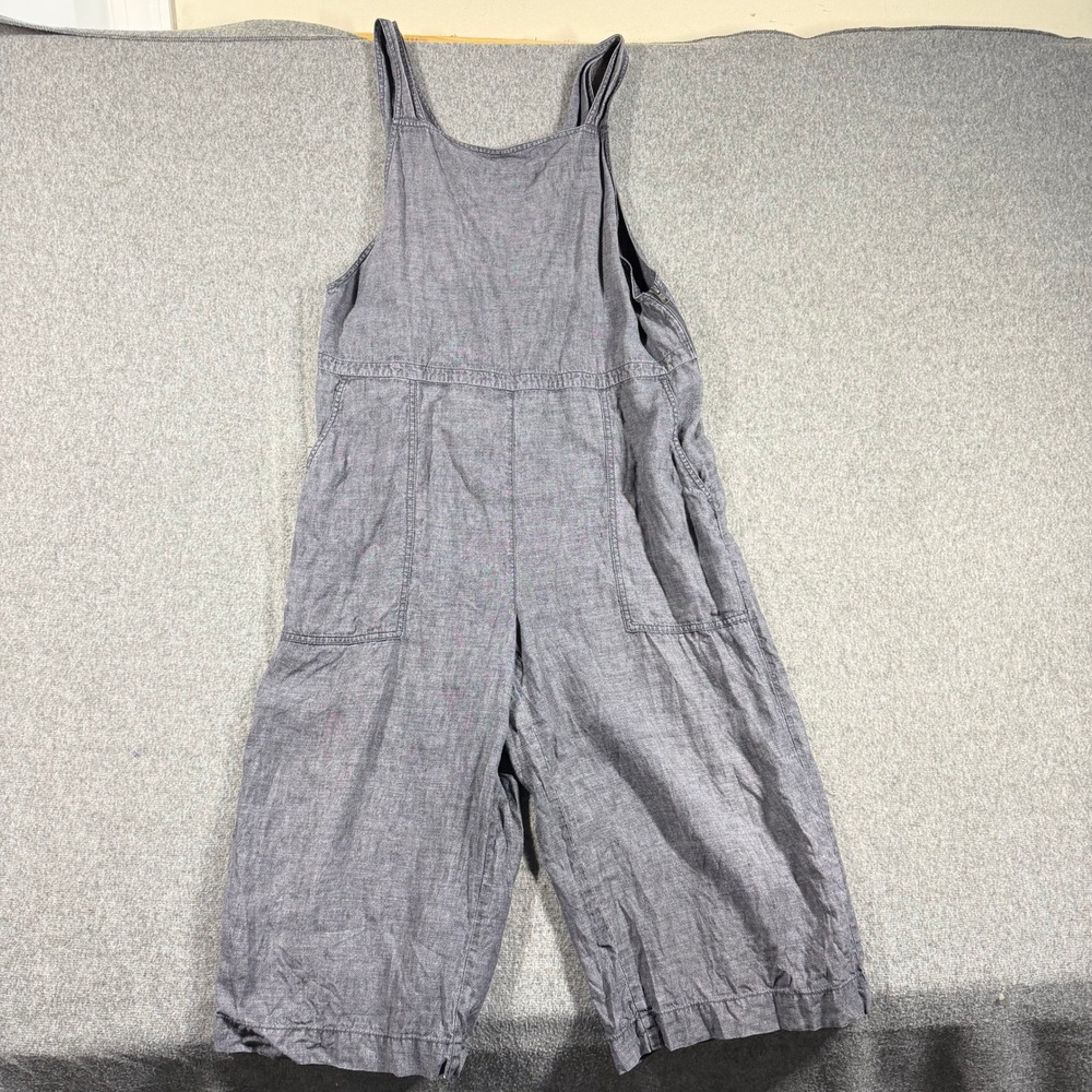 Eileen Fisher Grey Linen Sleeveless Wide Leg Cropped Jumpsuit XL Womens